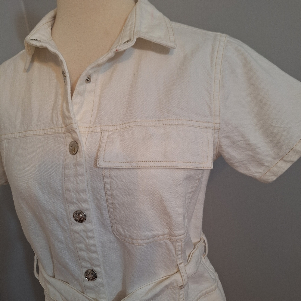 Zara white denim belted mini dress sz 13-14 NWT *G - Picture 4 of 8